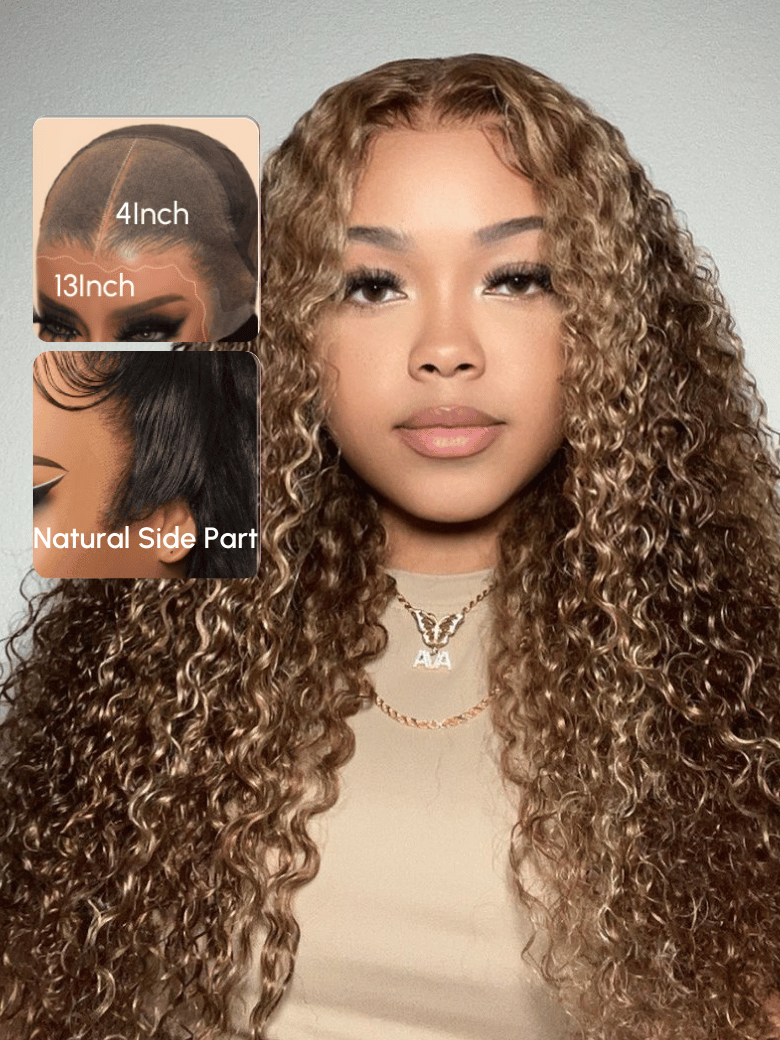 Pre-Everything 13x4 Lace Frontal Honey Blonde Highlights Jerry Curly Wig