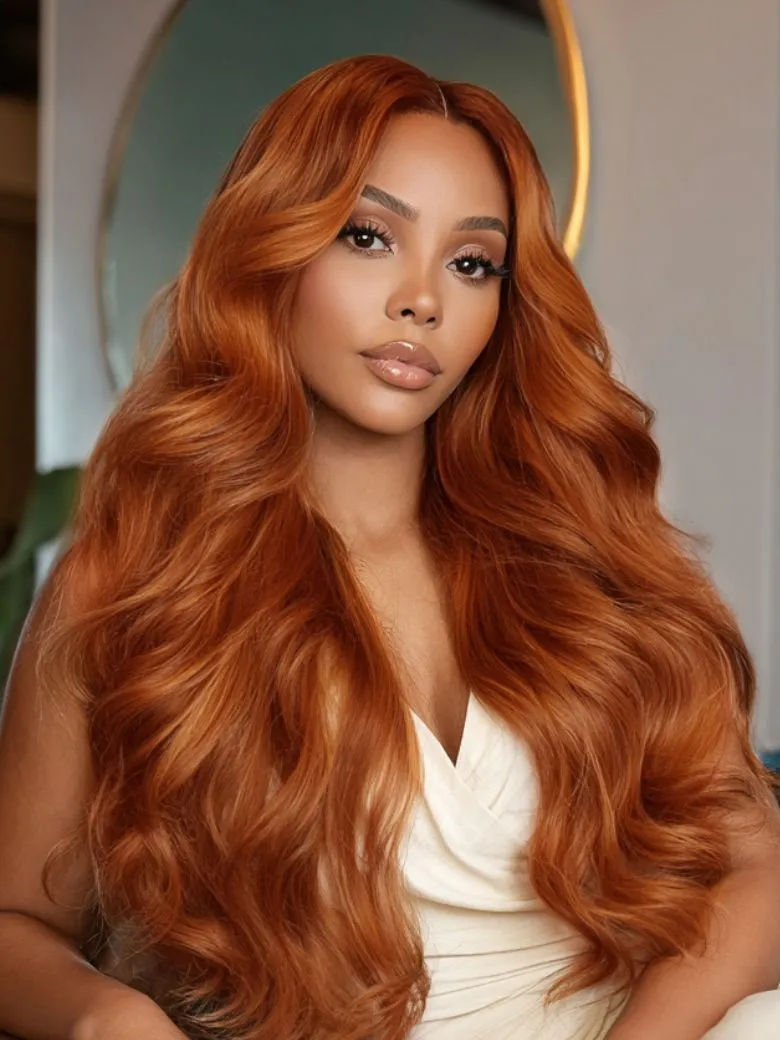 13x4 Pre-Everything™ Lace Frontal Burnt Orange Ombre Body Wave Ginger Color Drawstring Glueless Wig