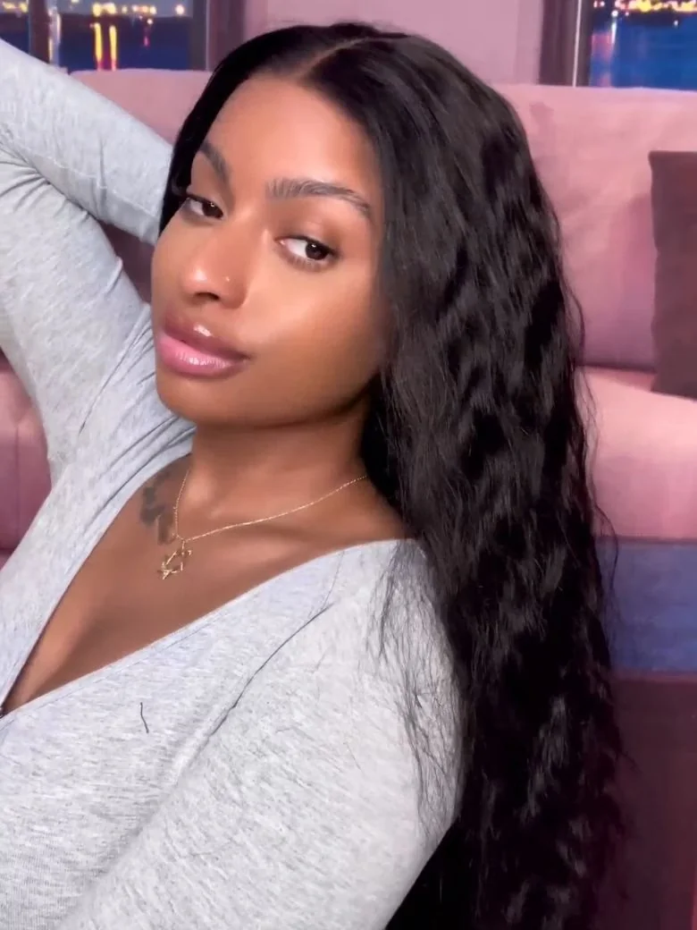 From 16'' UNice 13x4 Pre-Everything™ Lace Frontal Black Breezy Wave Wig with Invisi Drawstring