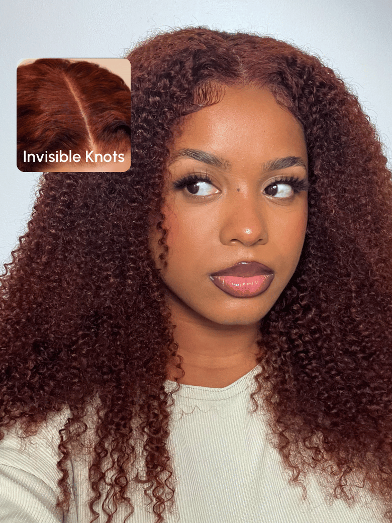 [From 24 Inch] UNice 7x5 Bye-Bye Knots™ Wig Glueless Lace Sunset Kinky Curly for Reddish Brown Wig