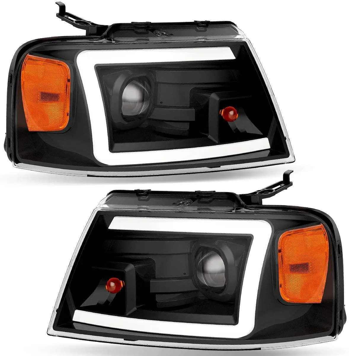 YITAMOTOR® 2004-2008 Ford F150 Pickup Dual Projector Headlights w/LED Tube DRL Headlamps Clear Spotlight Lens