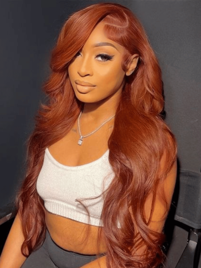 UNice BOGO 13x4 Lace Front Copper Brown Body Wave Wig Ginger Brown 150% Density Pre plucked Hairline