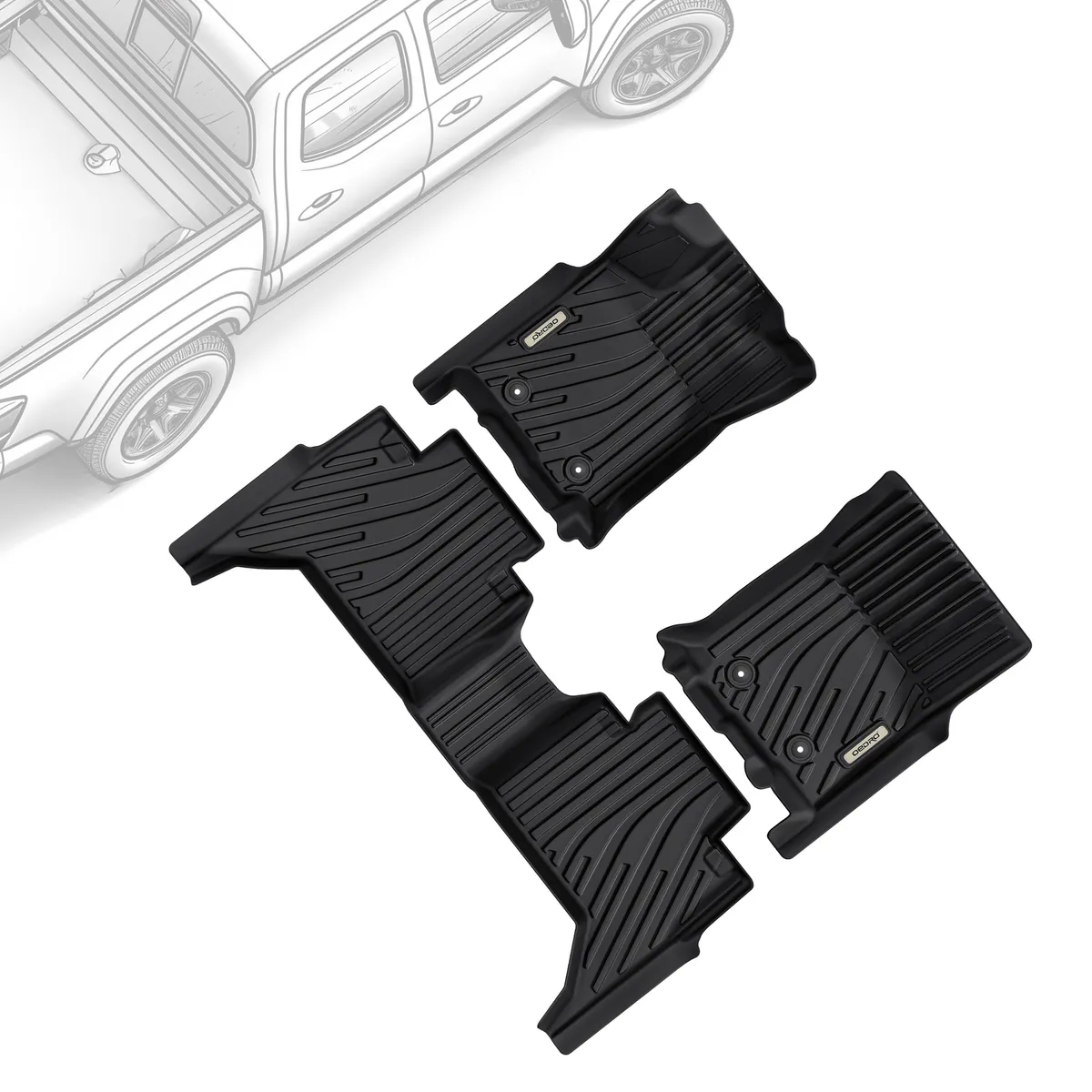 OEDRO Floor Mats Fit for Toyota Tacoma 2016-2023 (Only for Double Cab & Automatic), All Weather TPE Tacoma Floor Liner Front and Rear 2 Row Mats,Black