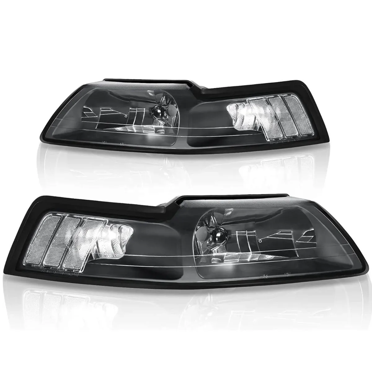 YITAMOTOR® Headlight Assembly Compatible with 1999-2004 Ford Mustang Headlamp Headlights(Black Housing Clear Reflector)