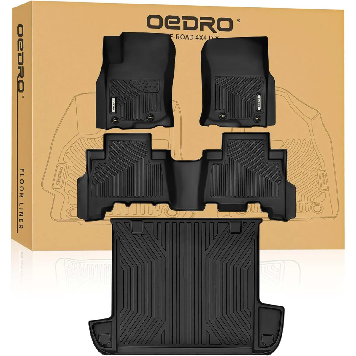 OEDRO Floor Mats Set for 2013-2024 Toyota 4Runner (Not fit 7 Seats ), Unique Black TPE All-Weather Guard Full Set Floor Liners