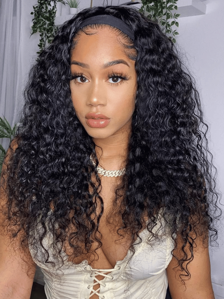 Put On And Go Water Wave Human Hair Headband Glueless Wig