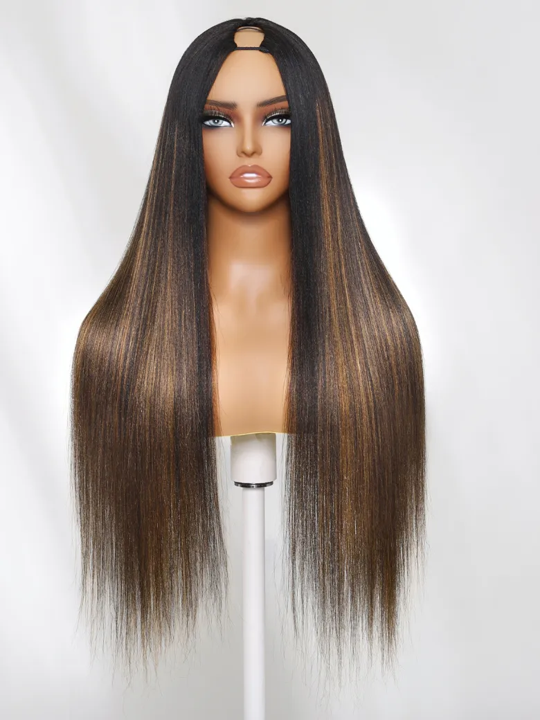 Everyday Elegance Meets Comfort Brown Ombre Straight Yaki Beginner Friendly V Part Wig