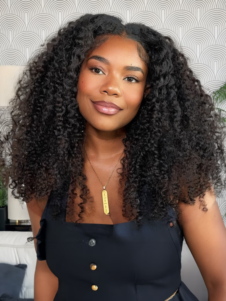 [250% Density] UNice 20 Inch Beginner Friendly Hand Tied V Part Kinky Curly Wig Glueless & Easy Install