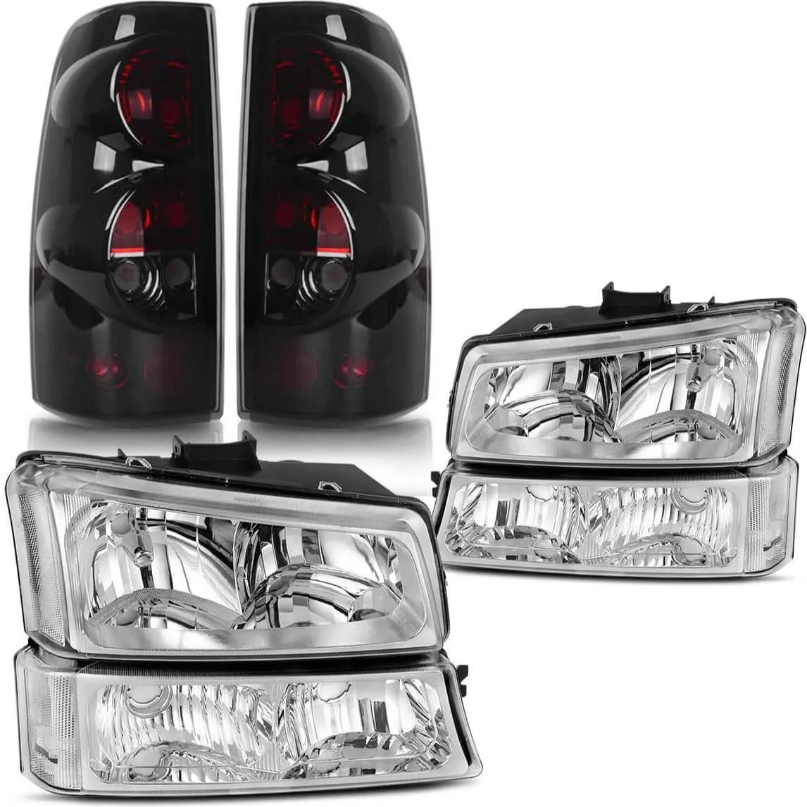 YITAMOTOR® 2003-2006 Chevy Silverado 1500 2500 3500 Chrome Headlights + SMOKE Tail Light Set