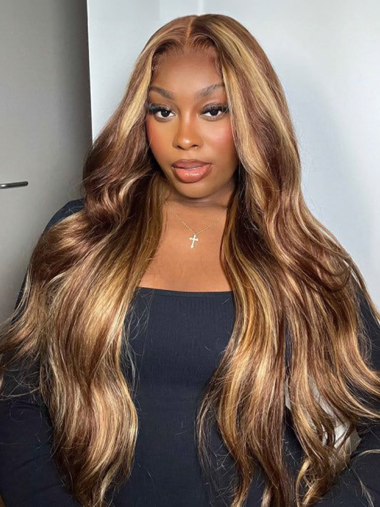 [20"=$104] 13x4 Lace Front Kinky Straight Honey Blonde Highlights Wig Super Secure Ear To Ear 150% Density Wig