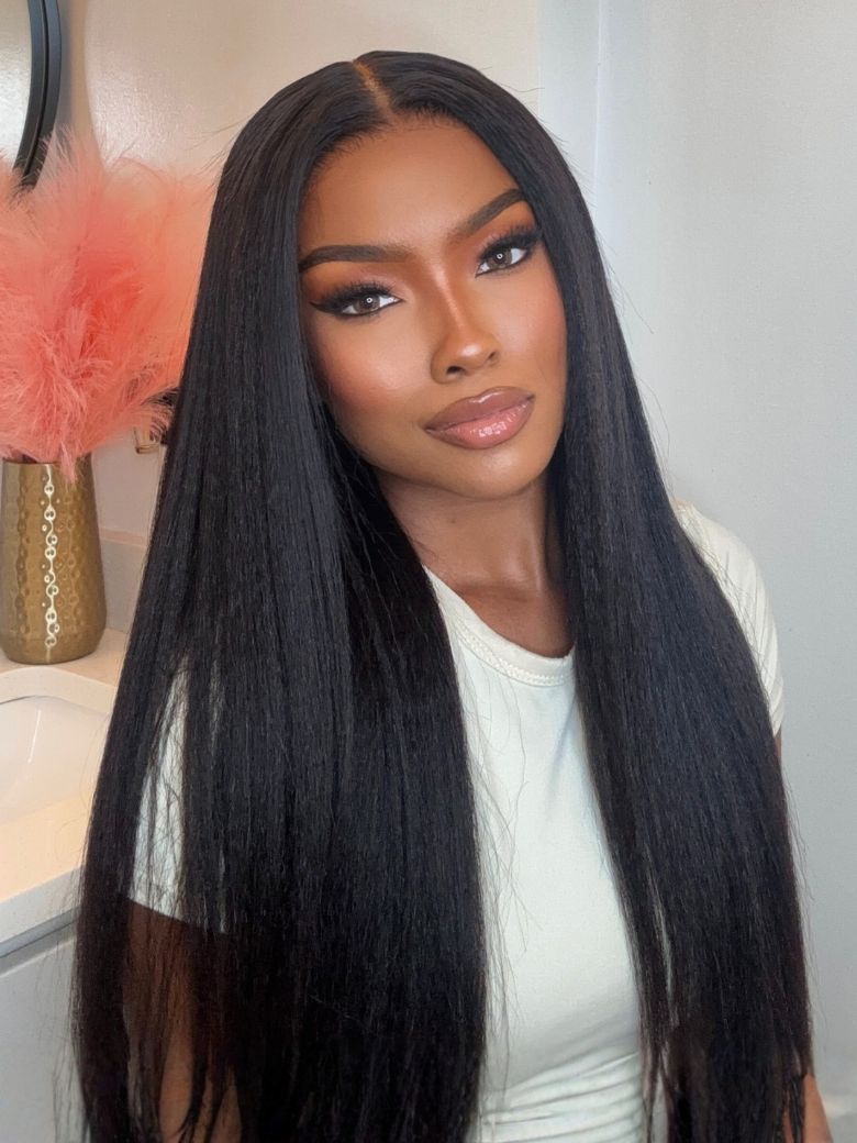 [24''=$79] 13x4 Pre-Everything Black Kinky Straight Wig Real Ear To Ear Pre-Everything 180% Density Wig