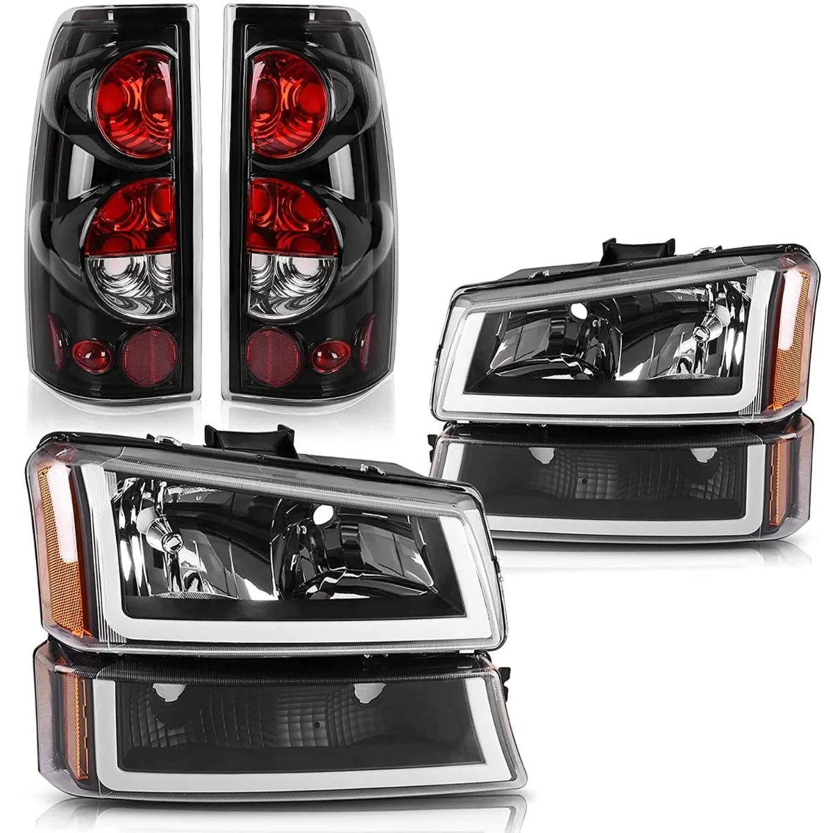 YITAMOTOR® 2003-2006 Chevrolet Silverado LED DRL Headlights + Clear Lens Taillights Combo