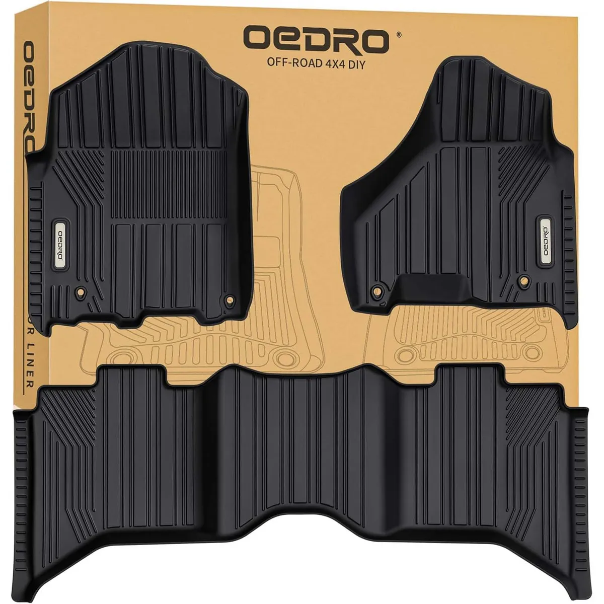 OEDRO Floor Mats Fit 2013-2018 Dodge Ram 1500/2500/3500 Crew Cab & 2019-2024 Dodge Ram 1500 Classic Crew Cab, TPE All Weather Car Mats for Ram 1st, 2n