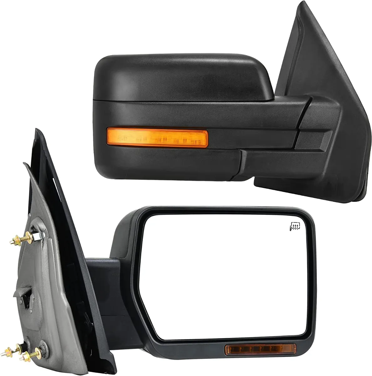 YITAMOTOR® 2004-2014 Ford F150 Power Heated Mirror with Turn Signal and Puddle Light Manual Folding Tow Mirror Set