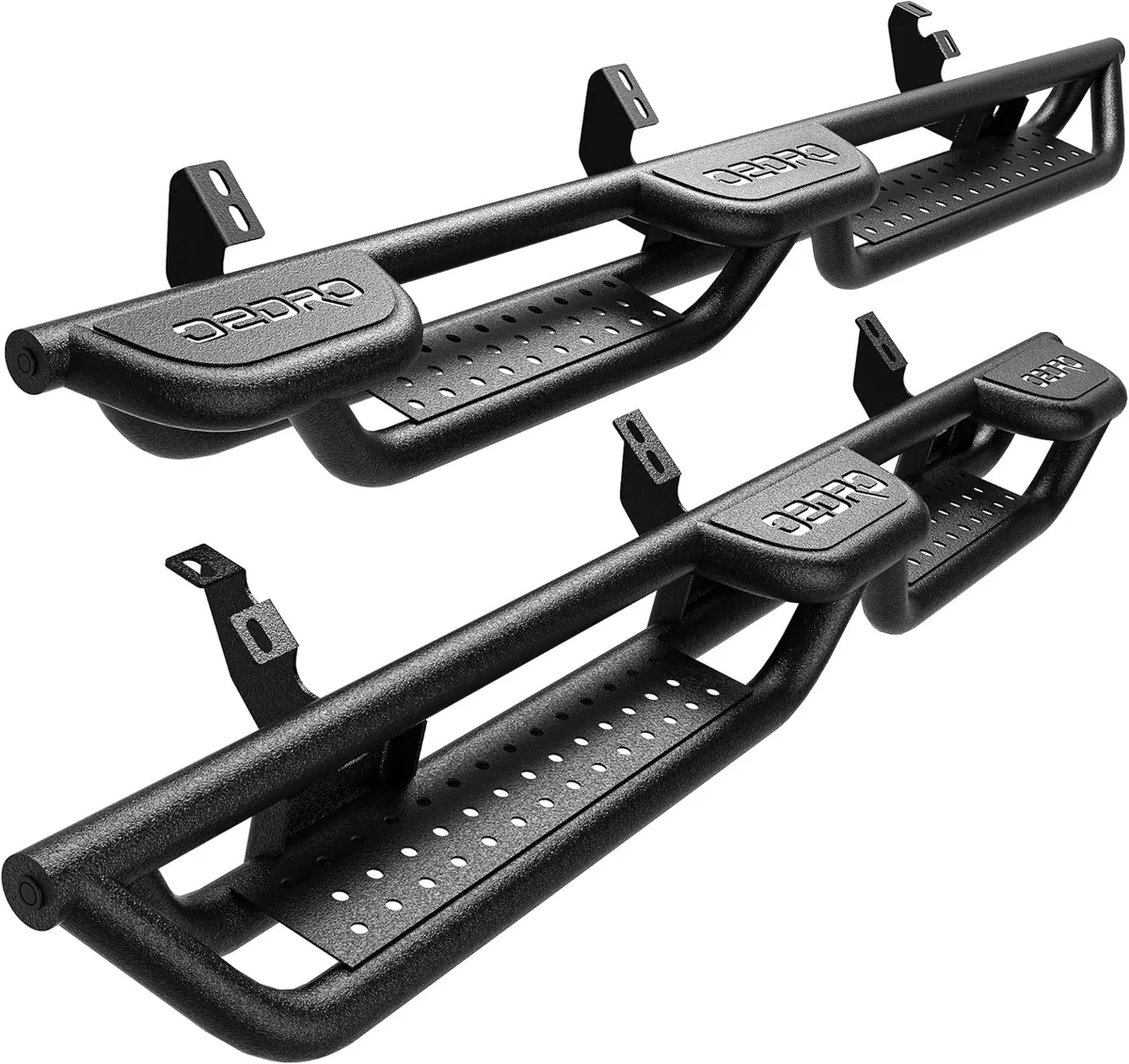 6" Running Boards fits to 2024-2026 Toyota Tacoma Double/Crew Cab 4 Full-Size Doors, Two Stair Design Side Step Rails Carbon Steel Running Boards