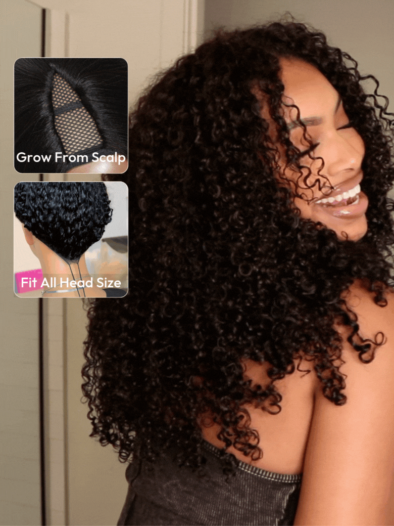 EasiContour™ V Part Minimal Leave Out Glueless Curly Wig For Workwear Lover 150% Density