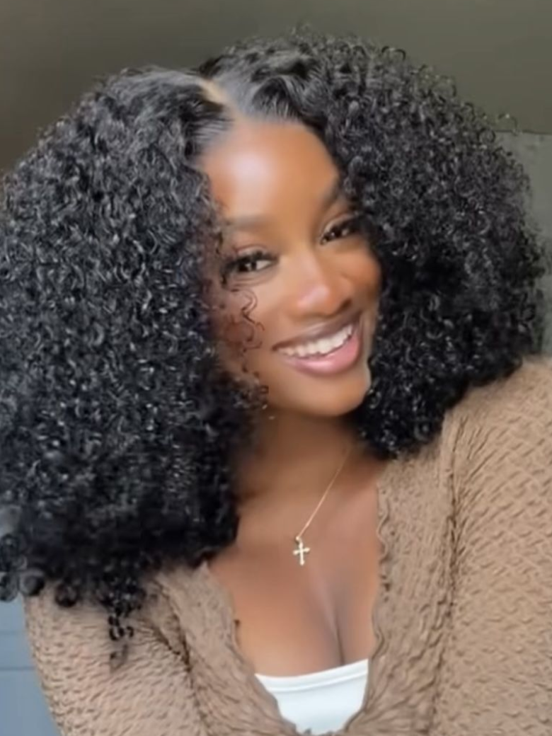 [24"=$112] Kinky Curly 0 Skill Needed Natural Scalp Wig U Part Wig No Gel NO Leave Out