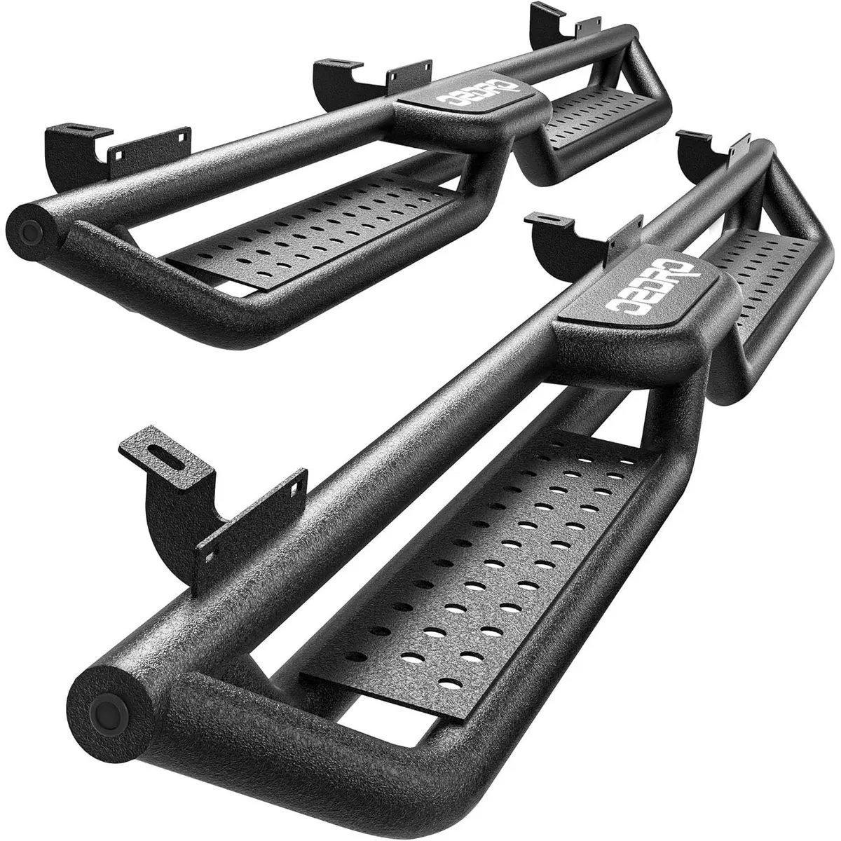 OEDRO Heavy-Duty Running Boards for 2007-2018 Jeep Wrangler JK JKU 4-Door, Black Powder-Coated Carbon Steel, Dual-Step Nerf Bars Bolt-On Installation