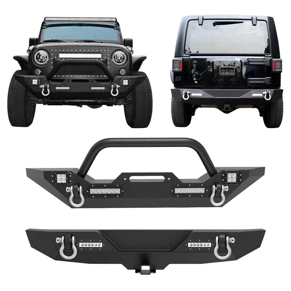 YITAMOTOR® Front Rear Bumper for 07-18 Jeep Wrangler JK and JK Unlimited(2/4 Doors), w/ D-rings & Winch Plate