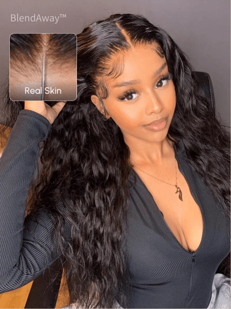 5x5 Thin HD BlendAway Lace Closure Glueless Water Wave Wig with Bleached Knots Match All Skin Tones 150% Density