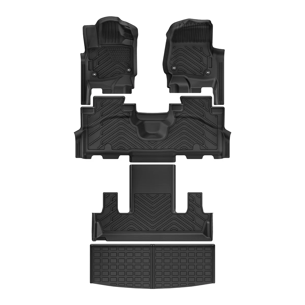 Floor Mats for 2018-2024 Ford Expedition 7-Seat with 2nd Row Bucket Seats, TPE All-Weather 1st, 2nd, 3rd Row Floor Liners and Trunk Cargo Mat Set