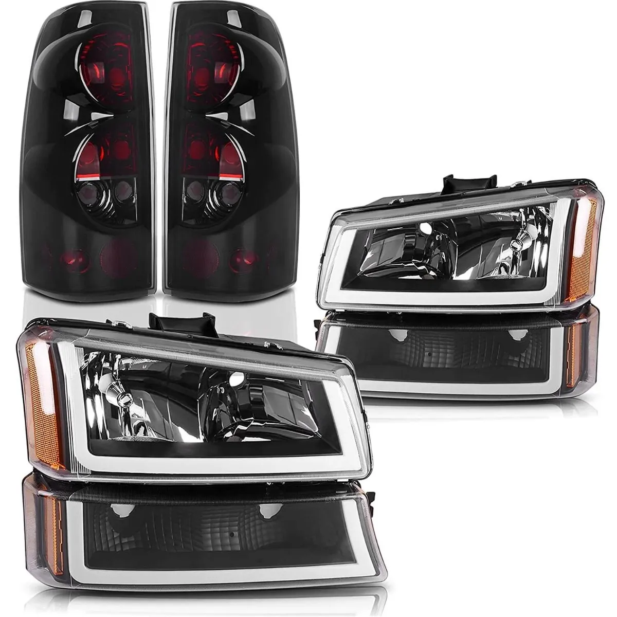 YITAMOTOR® 2003-2006 Chevrolet Silverado LED DRL Headlights + Smoke Lens Taillights Combo
