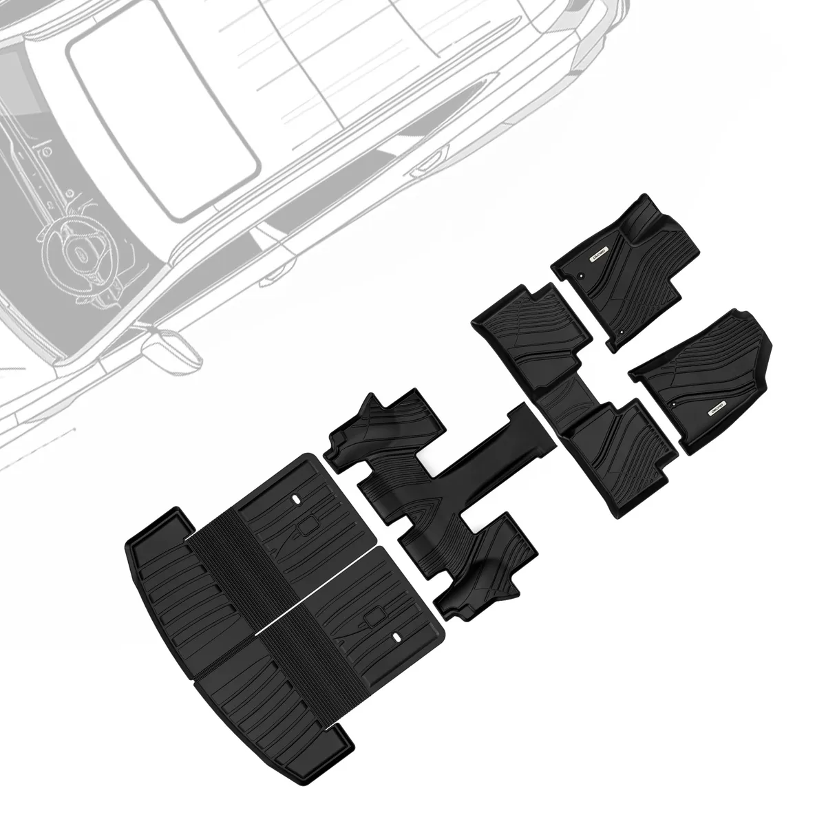 Floor Mats & Trunk Mat with Backrest for 2024 2025 Hyundai Santa Fe (Not Hybrid) 6 Seat & 7 Seat, TPE All-Weather Guard Front and Rear Row Full Set Li
