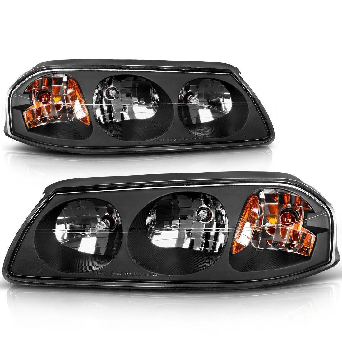 YITAMOTOR® 2000-2005 Chevy Impala Headlights Replacement Black Housing Amber Reflector Clear Lens