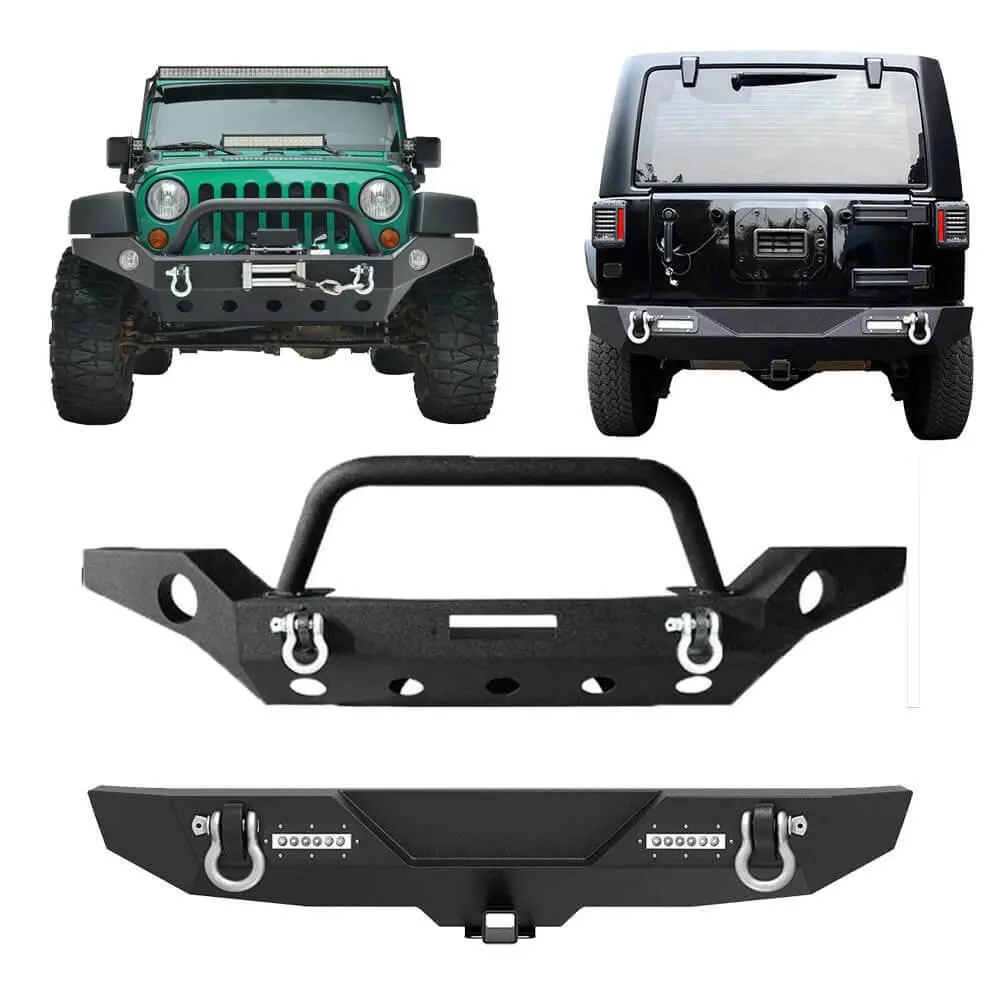 YITAMOTOR® Front Rear Bumper for 07-18 Jeep Wrangler JK and JK Unlimited(2/4 Doors), w/Winch Plate, Fog Light Holes