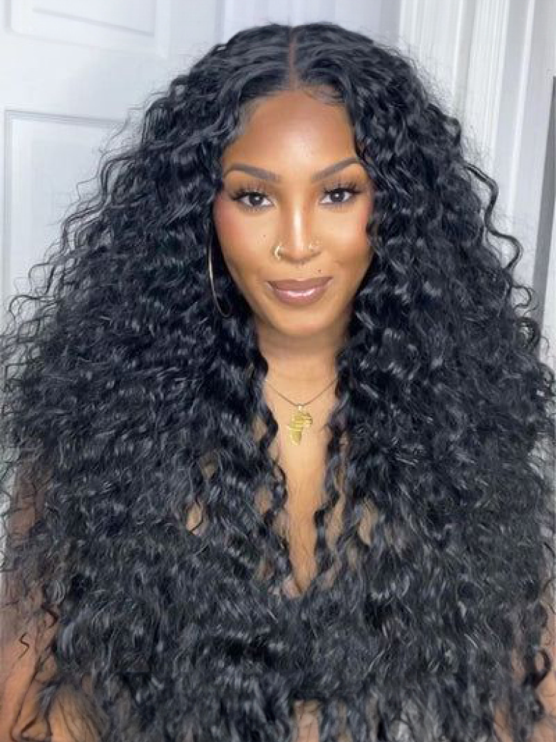 Middle Part Lace Kinky Curly Wigs 150% Density Natural Hairline Glueless Wigs