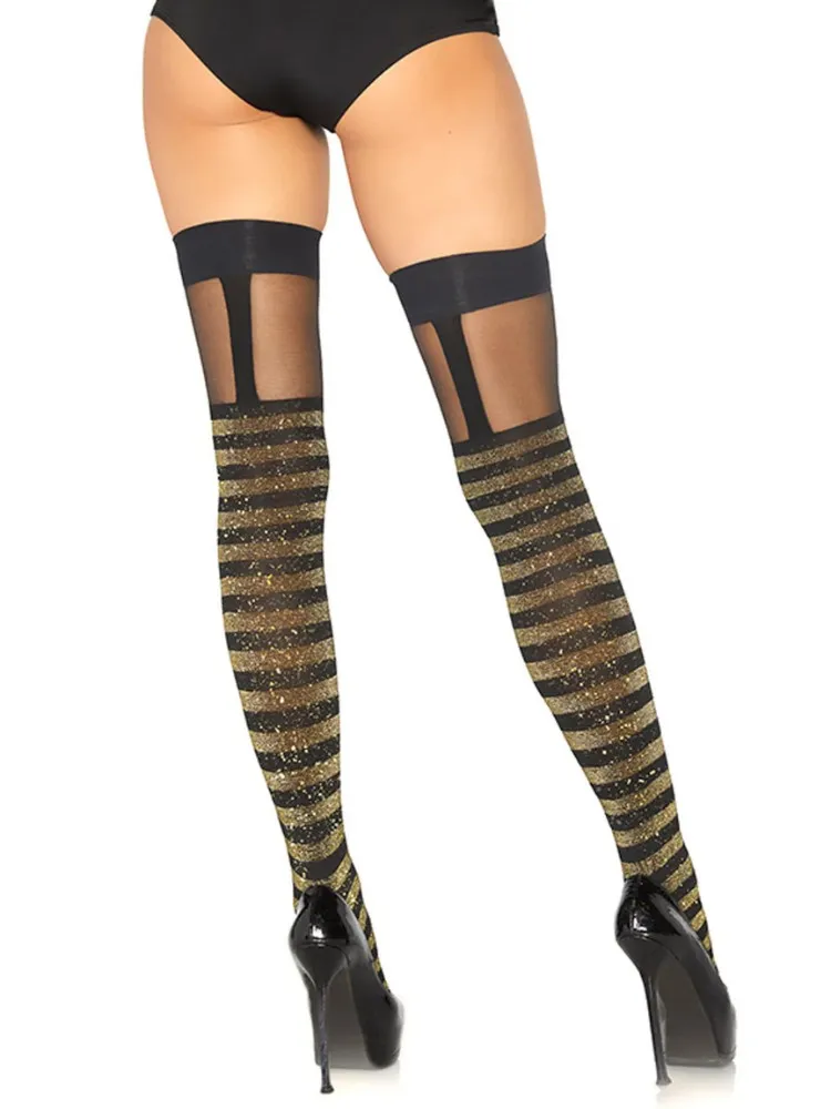 Leg Avenue Lurex Striped Thigh Highs