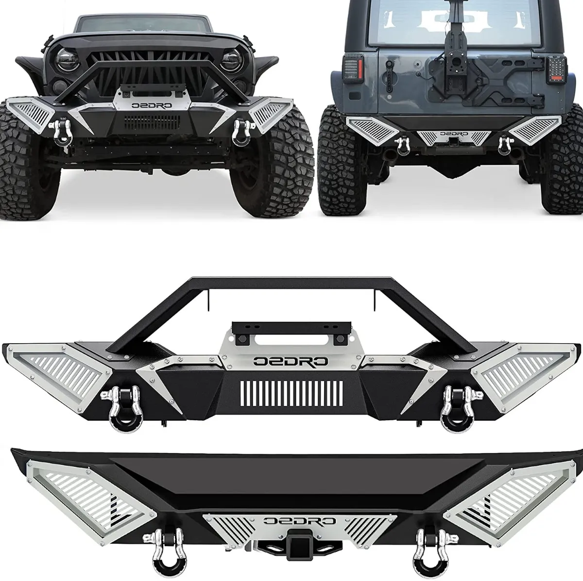 OEDRO Front and Rear Bumper for 2007-2018 Jeep Wrangler JK & Unlimited JKU (2/4 Doors), w/D-Rings & Winch Plate Mounting
