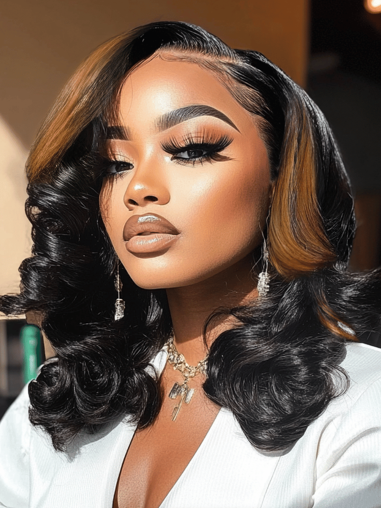 UNice Bye-Bye Knots 7x5 Lace Black with Caramel Blonde Highlights Body Wave Wig