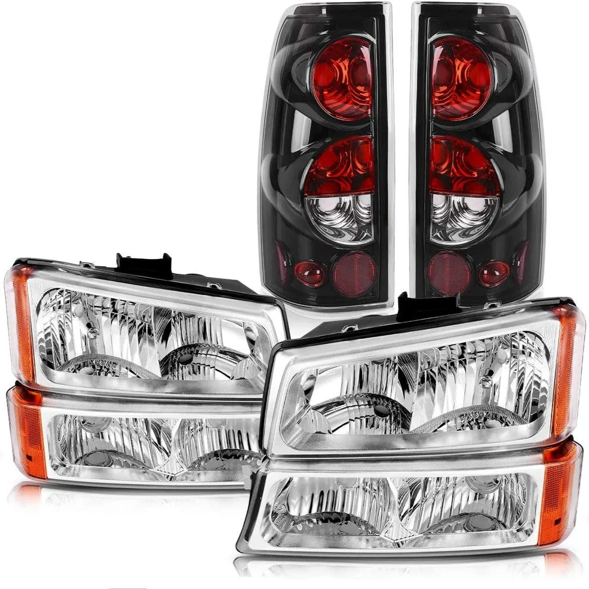 YITAMOTOR® 2003-2006 Chevrolet Silverado 1500/2500HD Chrome Housing Headlight Assembly + Taillights