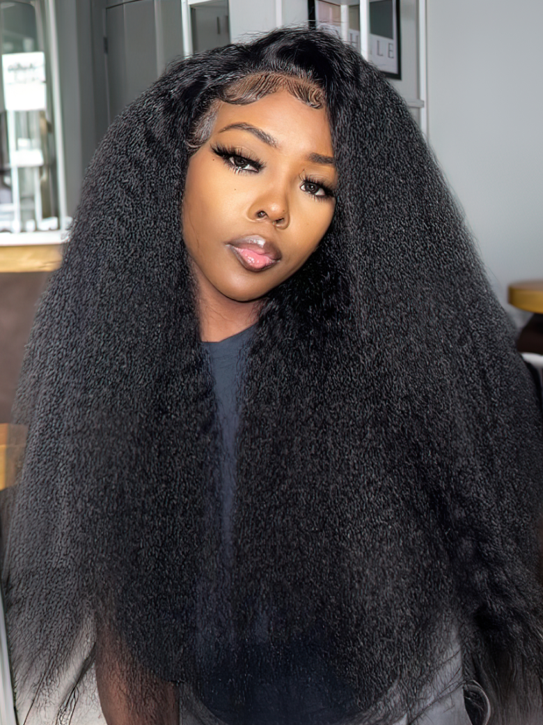 From 24'' UNice Kinky Straight Glueless13x4 Lace Front Wig Virgin Human Hair Wig