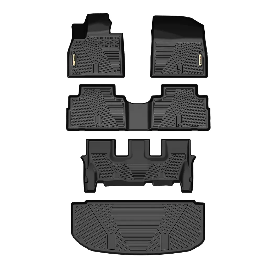 3-Row Floor Mats & Cargo Trunk Liner for 2020-2025 Hyundai Palisade (Fits Bench Seats), Black Custom Fit Automotive Liners Set