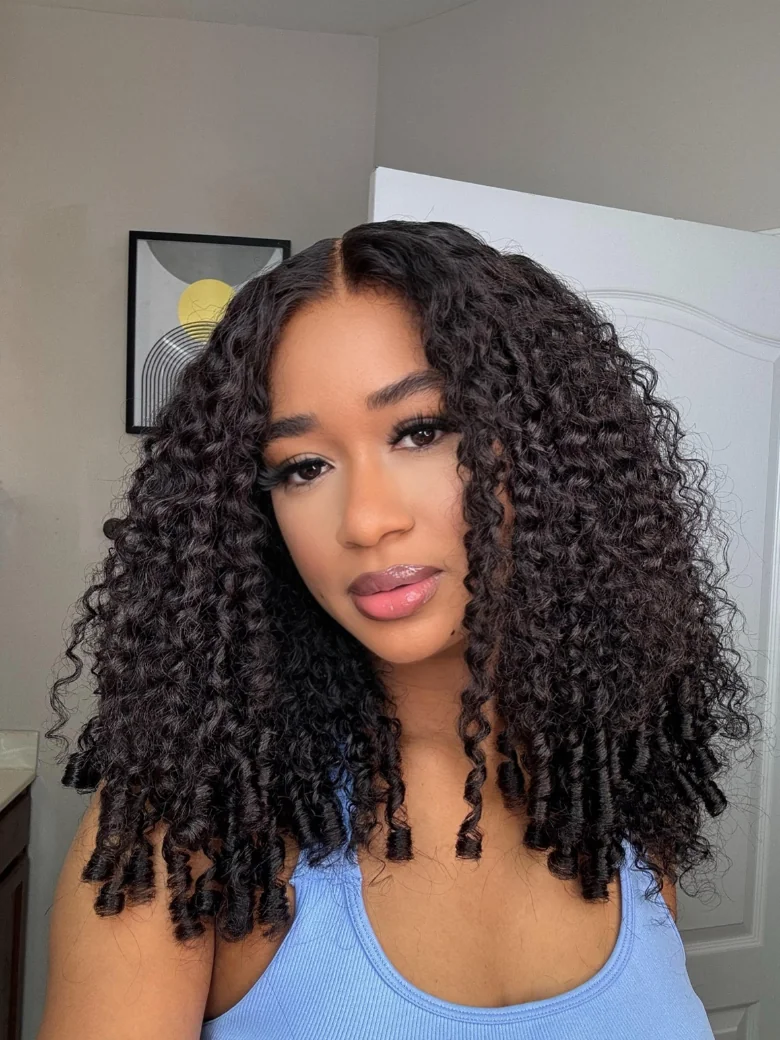 Curly Texture Premium Hair With Finger Coil Ends 7x5 Bye-Bye Knots Lace Wig