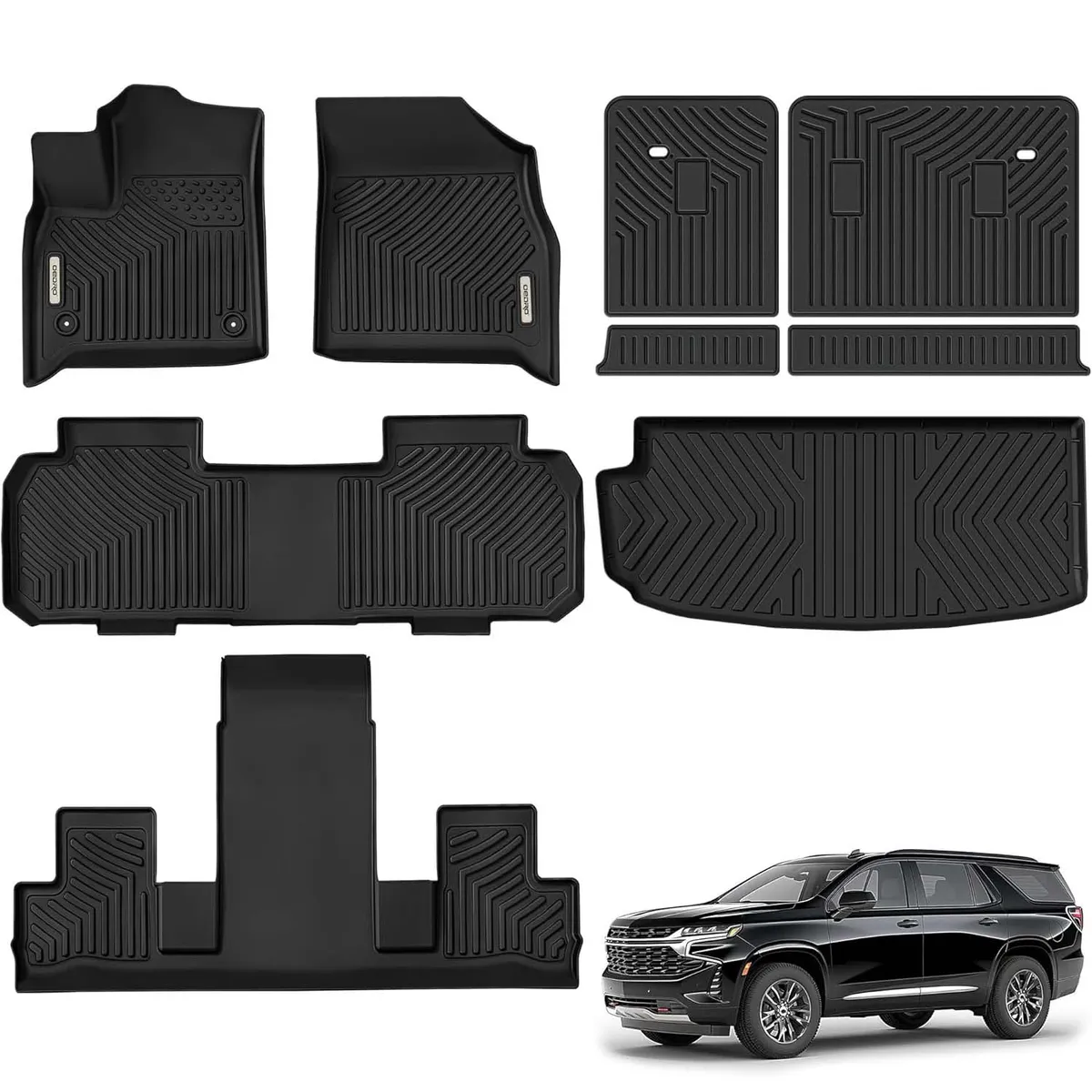 OEDRO Floor Mats & Cargo Liner Fits for 2018-2025 Chevy Traverse, Custom-Fit TPE All-Weather Protection for 7-Seater with 2nd Row Bucket Seats