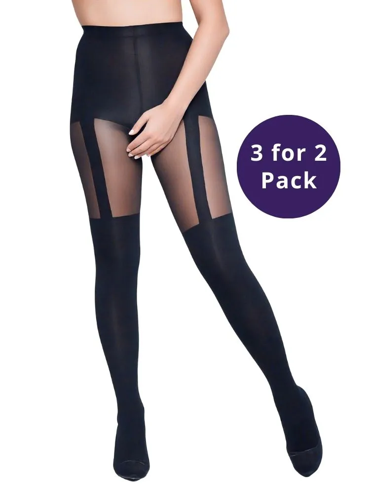 Miss Naughty Mock Suspender Crotchless Tights 3 for 2 Pack