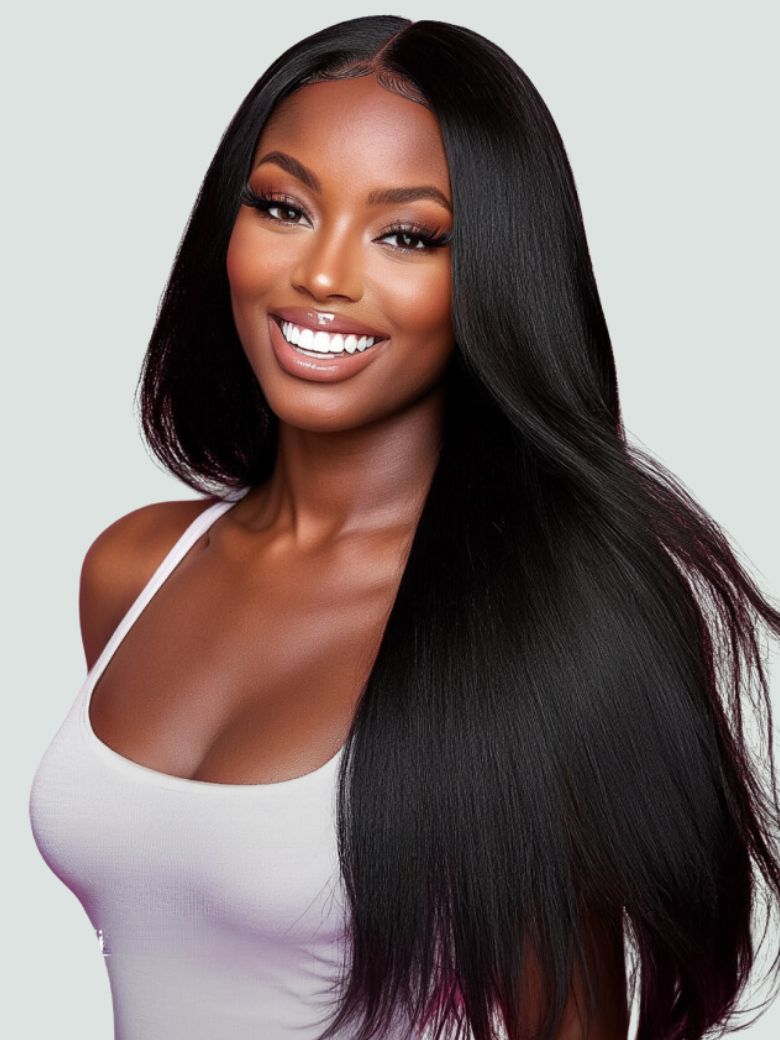 EasiContour™ V Part Glueless Yaki Straight Wig 100% Human Hair 150% Density