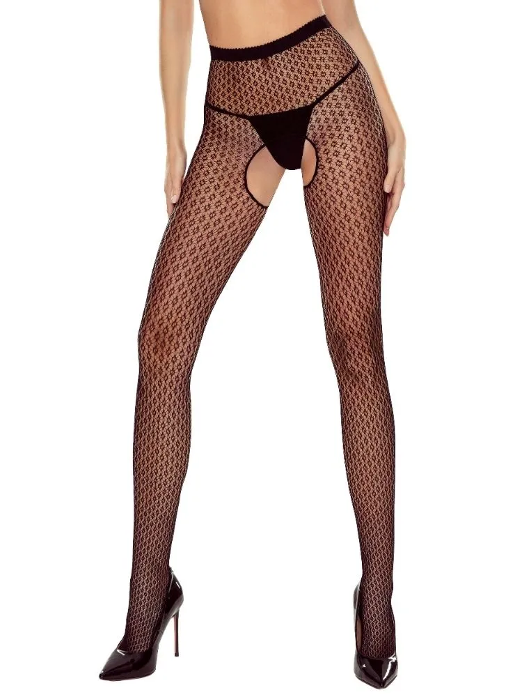 Passion Geometric Fishnet Crotchless Tights