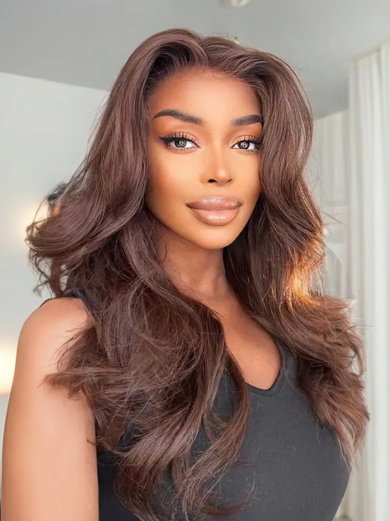 [Send Free Wig] 24" 13x4 Lace Front Rich Hot Chocolate Brunette Brown Packed With Shine And Texture 180% Density