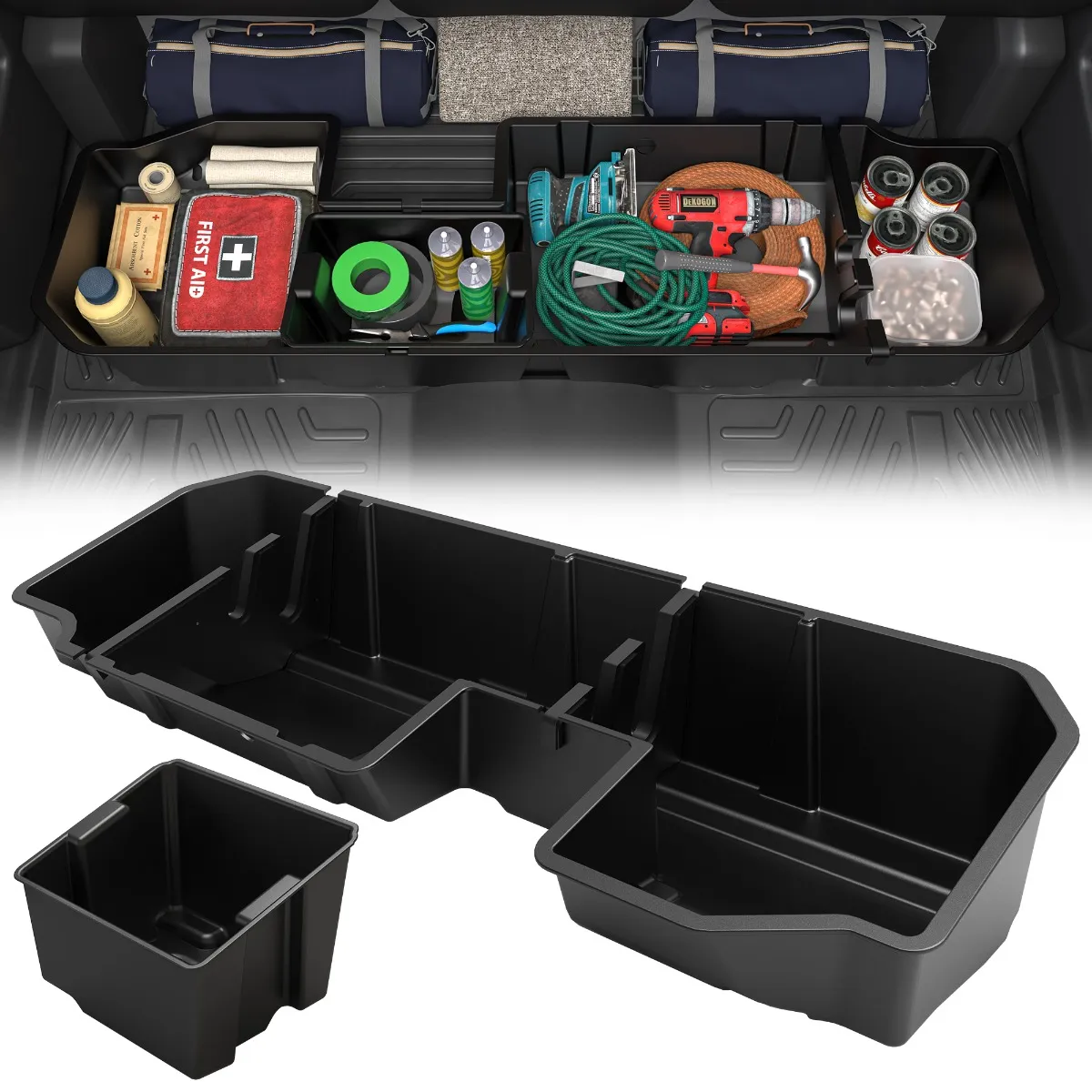 OEDRO 2-In-1 Storage Box for  2019-2026 Chevy Silverado/GMC Sierra 1500, 2020-2026 Silverado/Sierra 2500HD 3500HD Double Cab & Crew Cab Storage Box