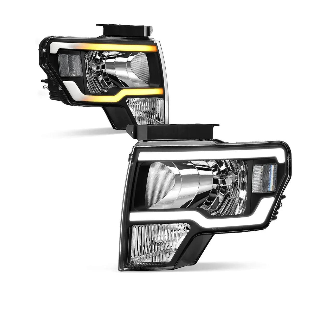 YITAMOTOR® Switchback LED DRL 2009-2014 Ford F150 Headlights Assembly Pair Black Housing Clear Reflector
