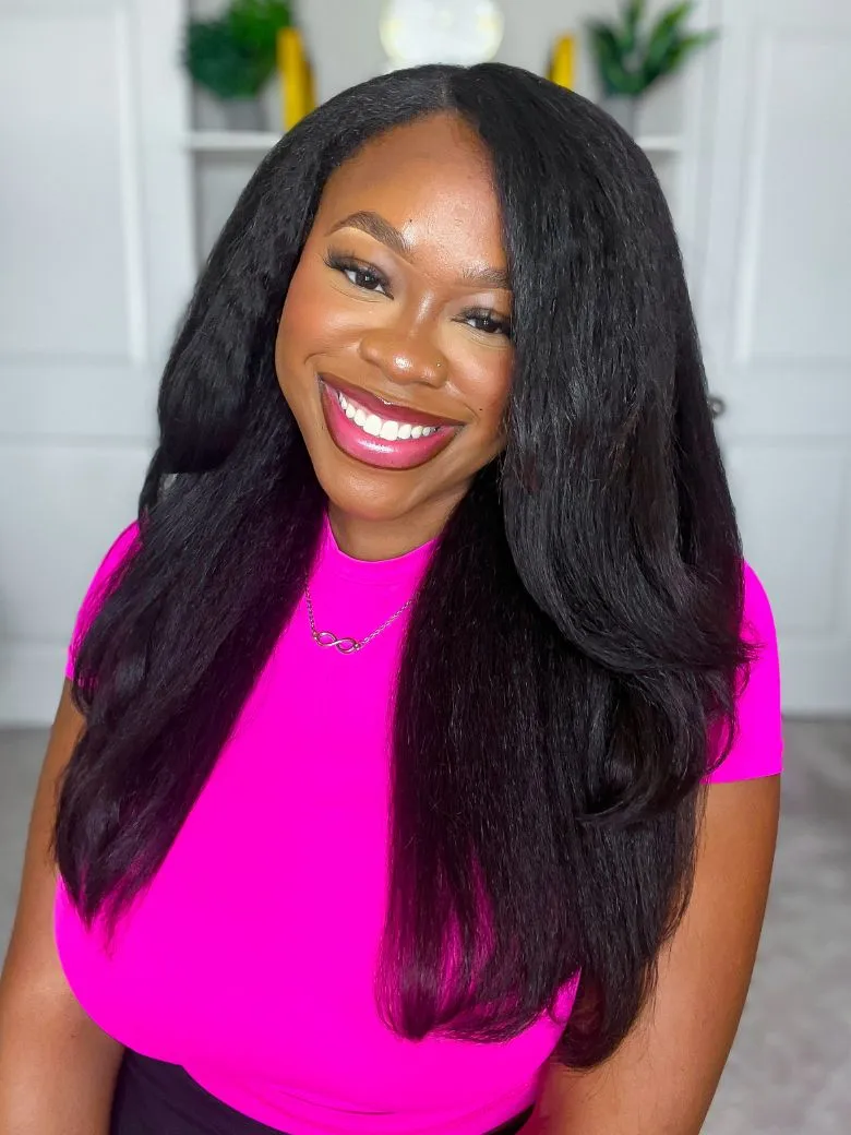 EasyContour V Part Wig Upgrade Glueless V Part Kinky Straight Human Hair Wig