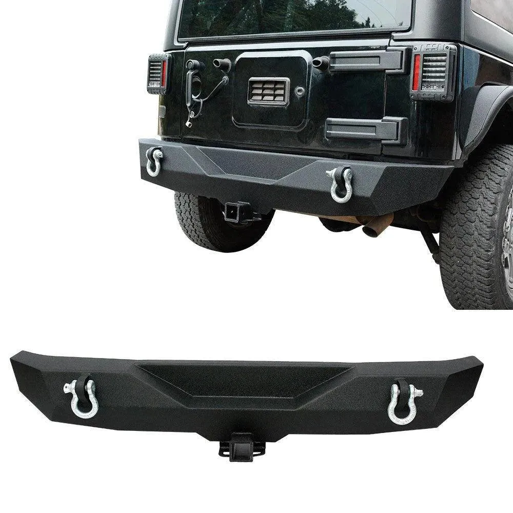 YITAMOTOR® Rock Crawler Rear Bumper For 07-18 Jeep Wrangler JK Unlimited with D-Ring, 2" Hitch Receiver, Textured Black