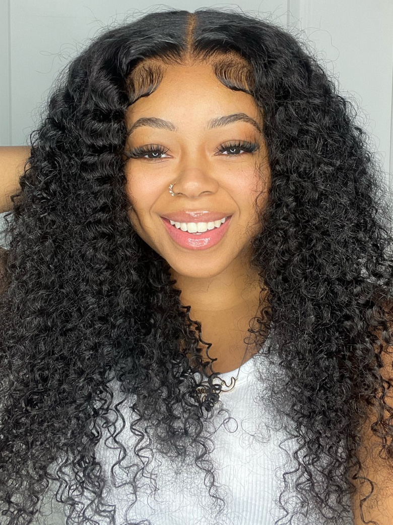 5x5 Pre Cut Undetectable Lace Put On And Go Glueless Curly Human Hair Wig 150% Density