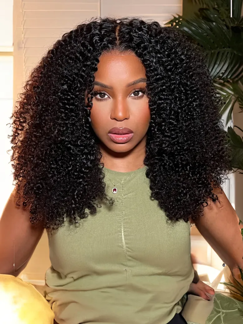 13x4 Lace Front Fluffy Kinky Curly Afro Natural Black Human Hair Wig