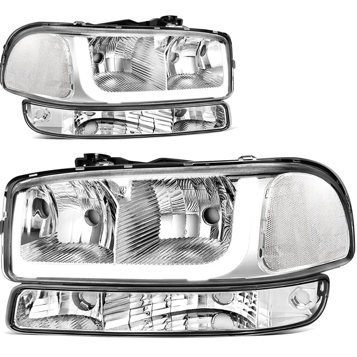 YITAMOTOR® Headlights Assembly LED DRL Compatible with 1999-2007 GMC Sierra /2001-2006 GMC Yukon XL Headlamp with Daytime Running Light Chrome Housing