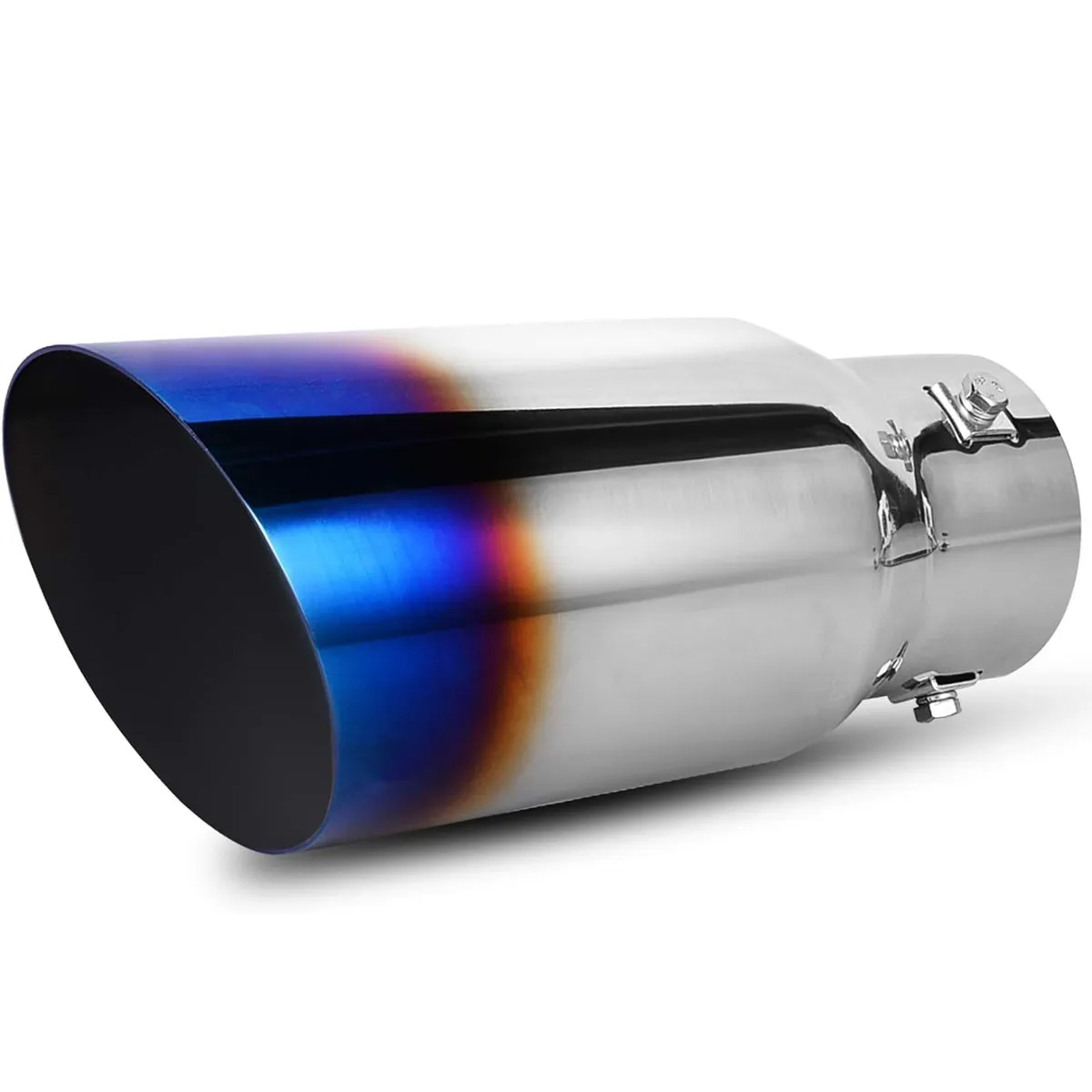 YITAMOTOR 1.5-2.5 Inch Exhaust Tip, 1.5"-2.5" Inlet 4" Outlet 9" Long Blue Burnt Stainless Exhaust Tip with Clamps and Adapters